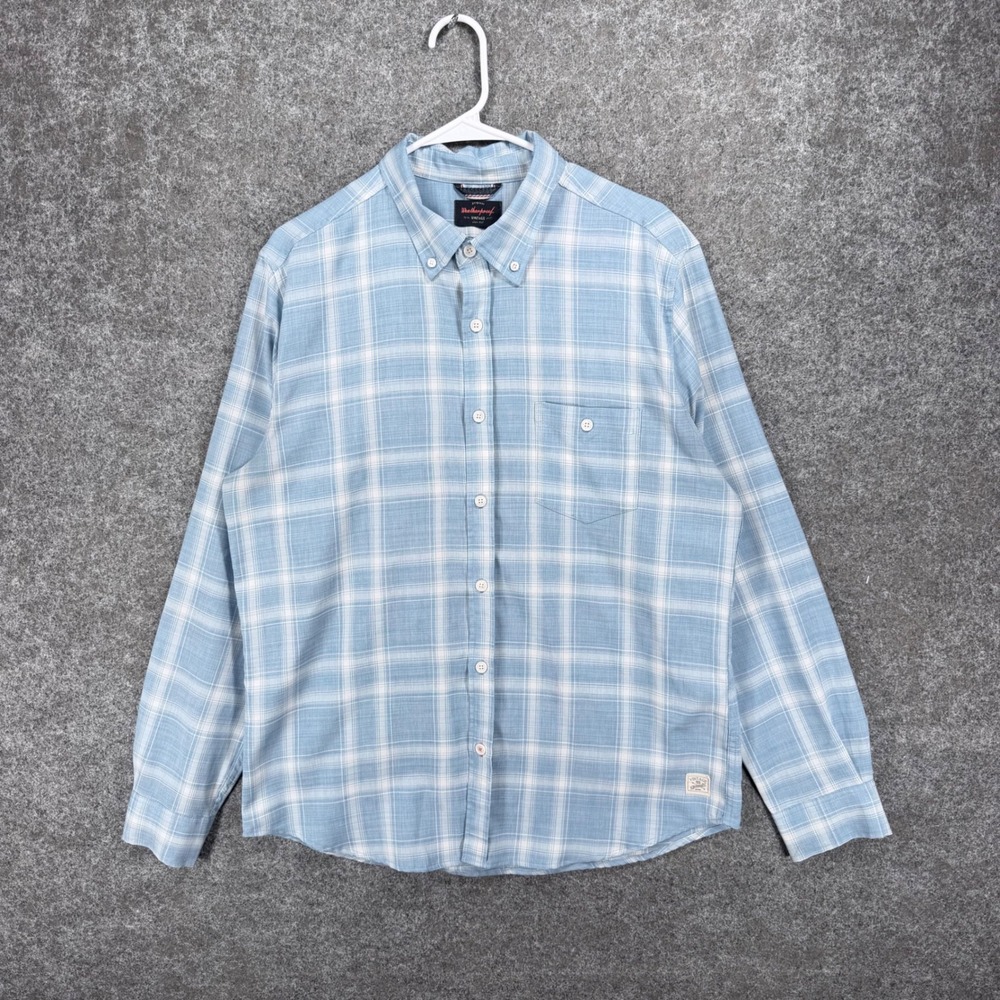 Weatherproof Vintage Men's L Performance Blue Plaid Long Sleeve Button Shirt